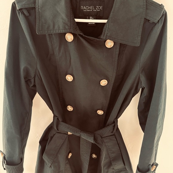 Rachel Zoe Black Double-Breasted Trench Coat, Women’s Large - Picture 4 of 10